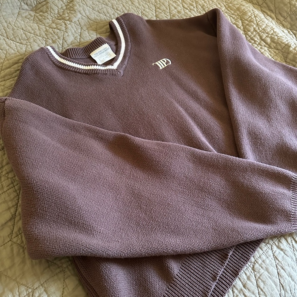 Taylor Swift V-Neck Sweater in Mauve with White Trim